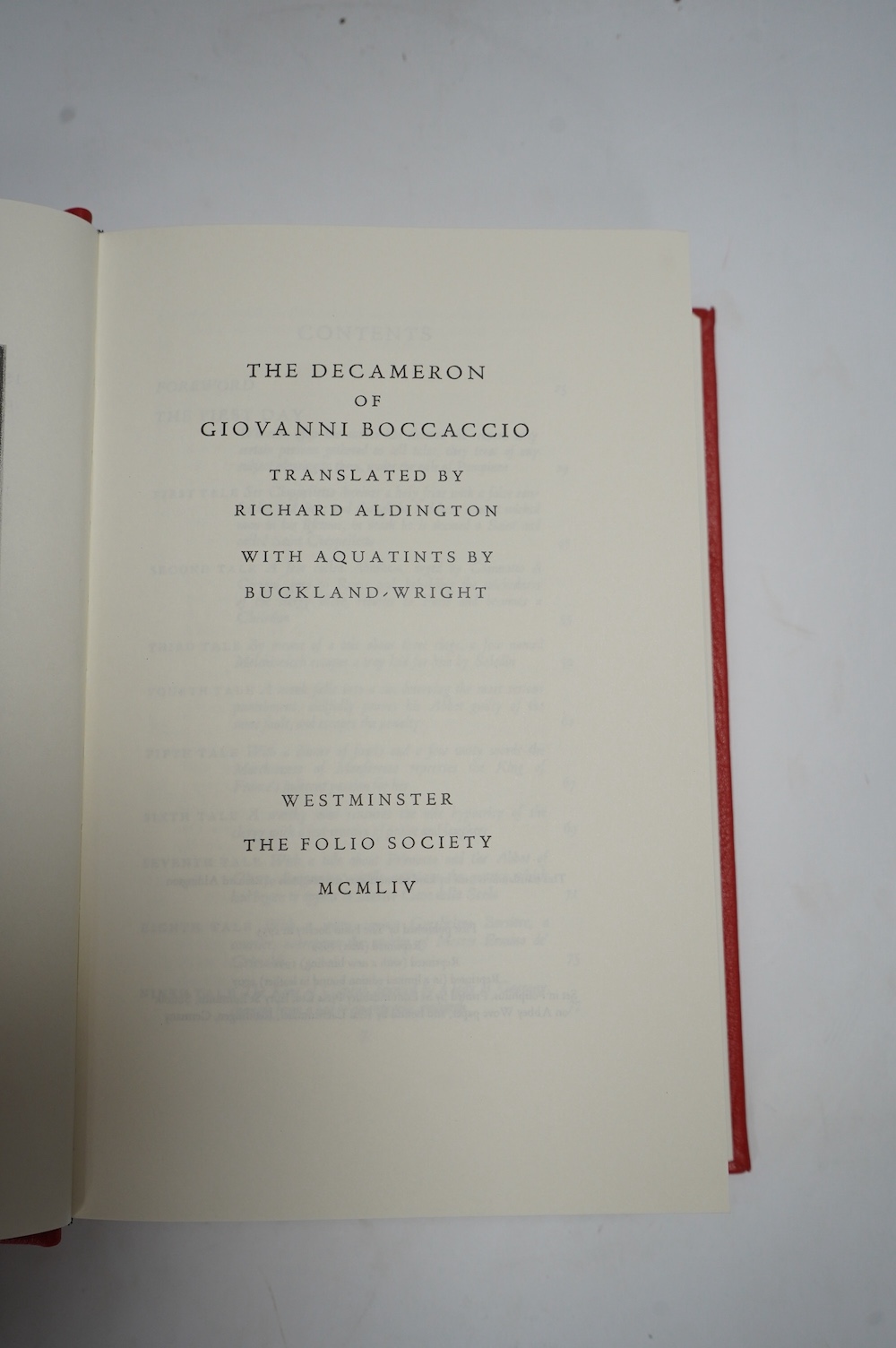 Folio Society - Boccaccio, Giovanni - The Decameron, one of 1750 specially bound, black and white illustrations, original decorative goat by Real Lachenmaier, with The Happy Art of Narration, original wrappers, together